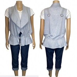 bebe Gray Draped Fleece Vest drawstring waist Harness ring design back size M